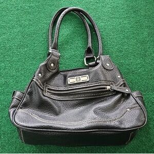 Black Faux Leather Handbag Shoulder‎ Bag Small Purse Pocketbook Silver Detail